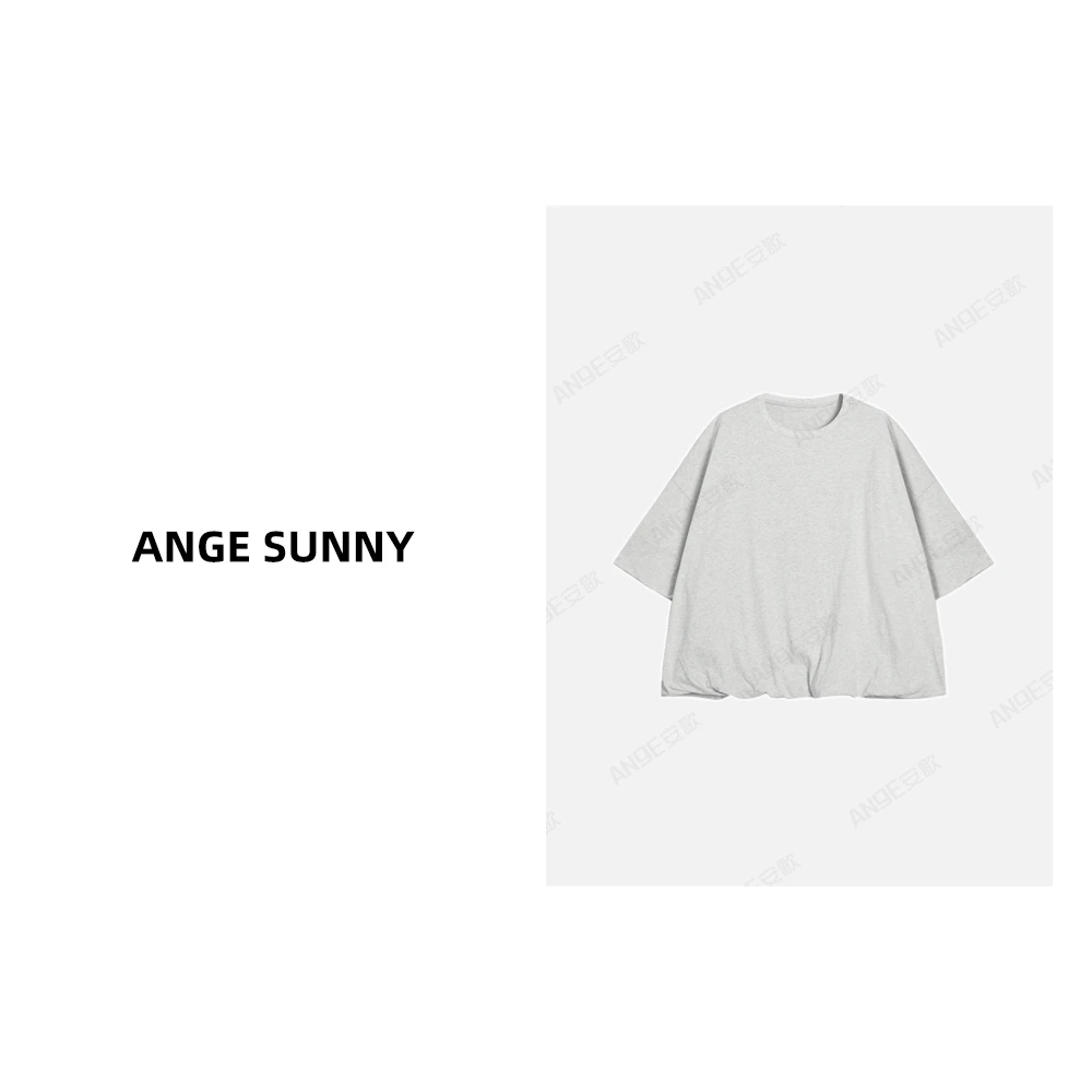 ANGE SUNNY【珍妮同款 花苞短袖T恤】灰色圆领简约短袖上衣