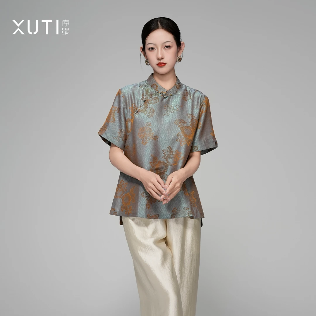 序缇夏季新款复古国风新中式女装桑蚕丝上衣S10-13799