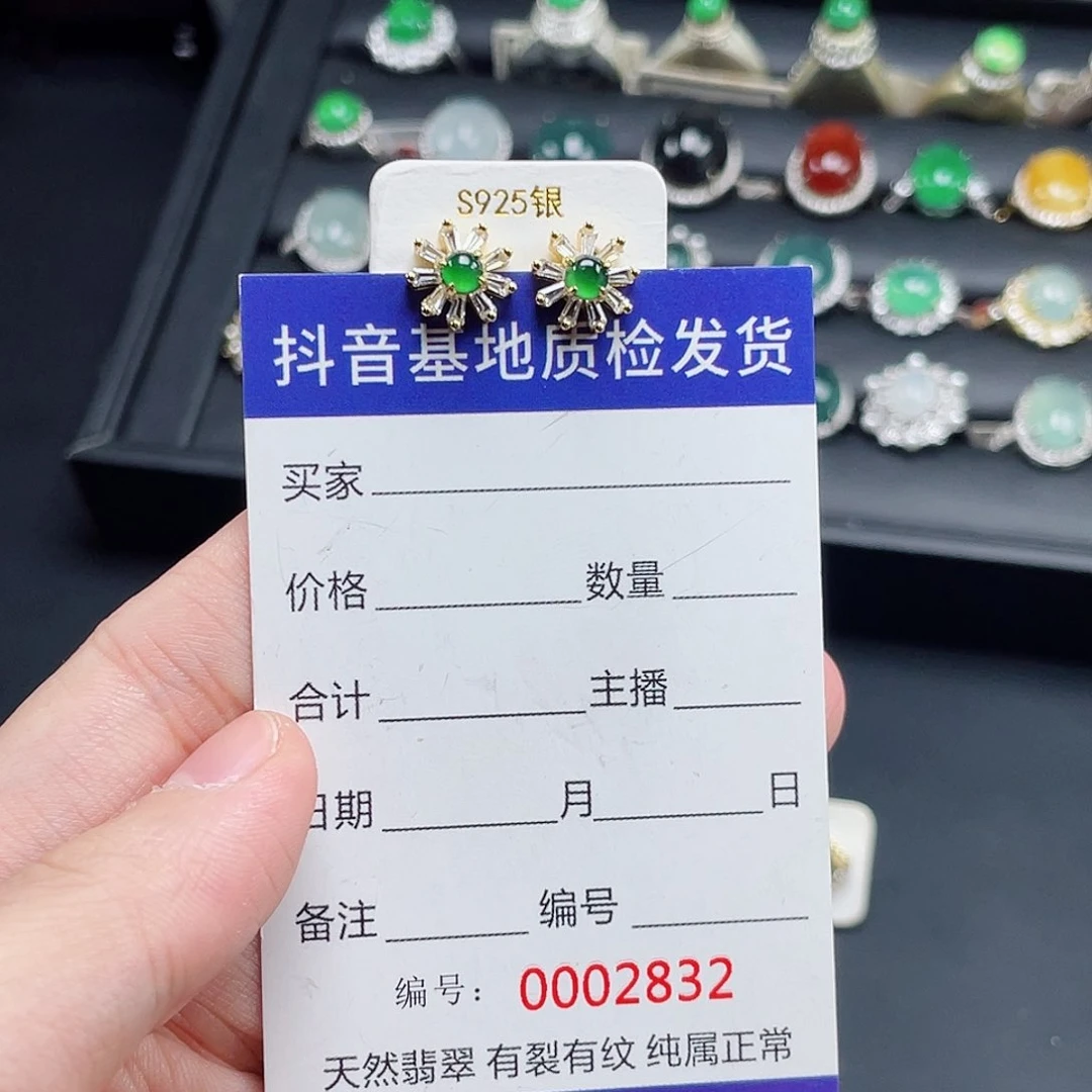 银S925镶嵌翡翠耳饰