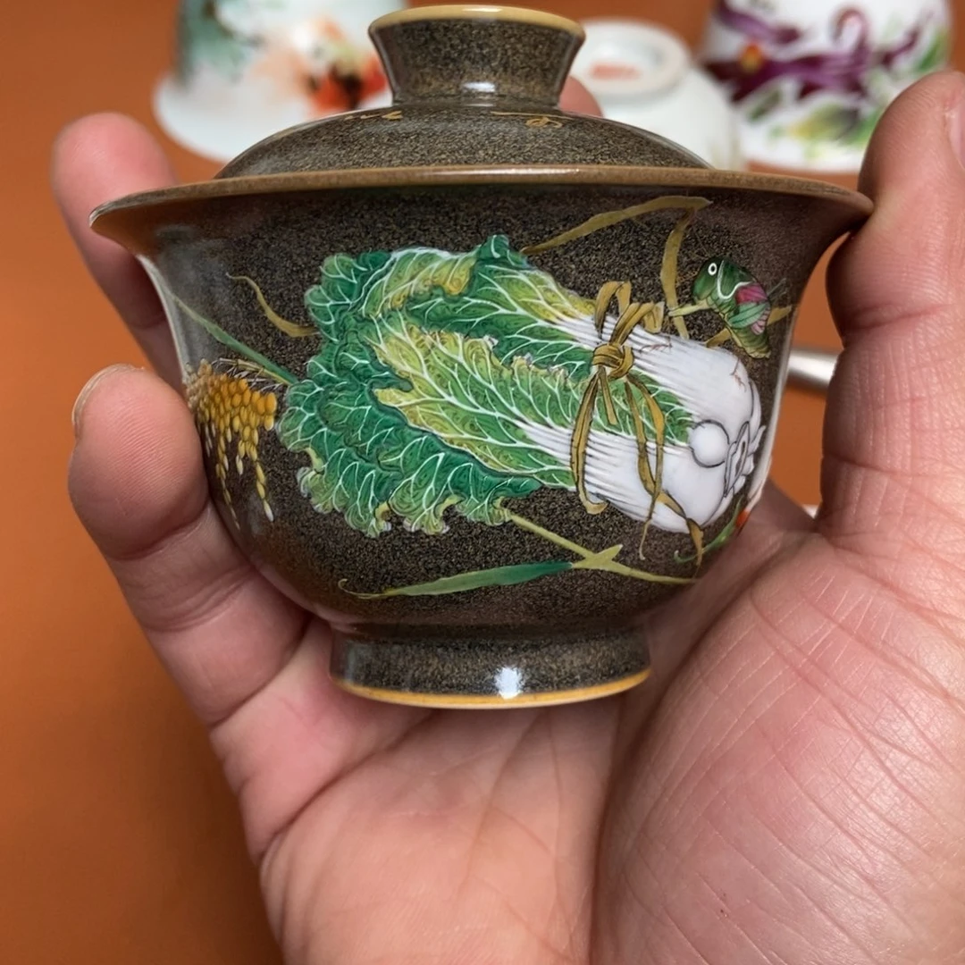 金***哥手工珐琅彩盖碗百财