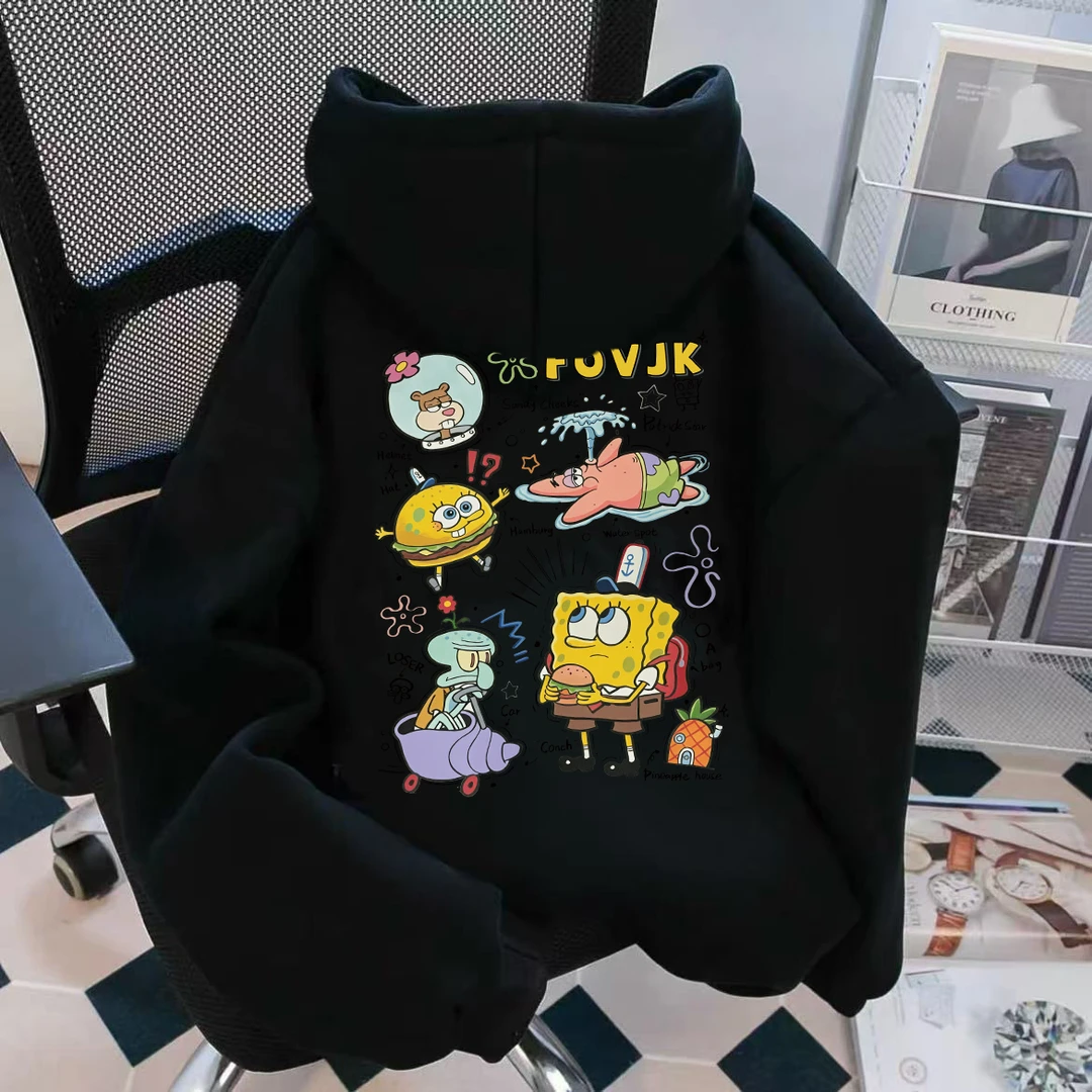 重磅加绒加厚连帽卫衣男女同款高街卡通小众潮秋冬新款长袖外套is