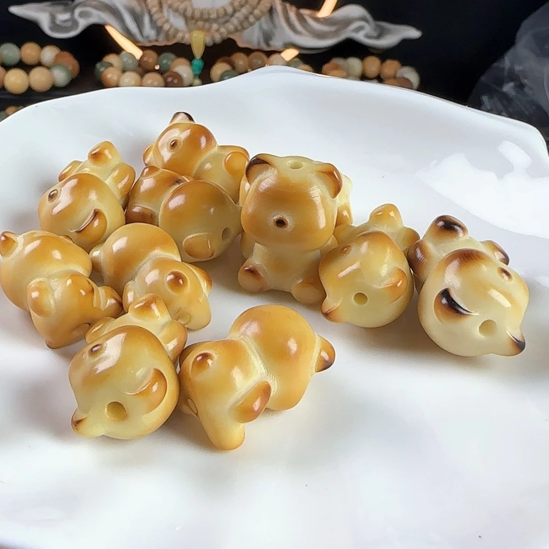 菩提根/象牙果手串小瑕炭烧暴力熊3颗孔道有裂