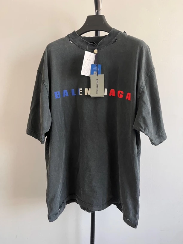 未使用 Balenciaga/巴黎世家 纯色圆领落肩袖T恤 全新 M码