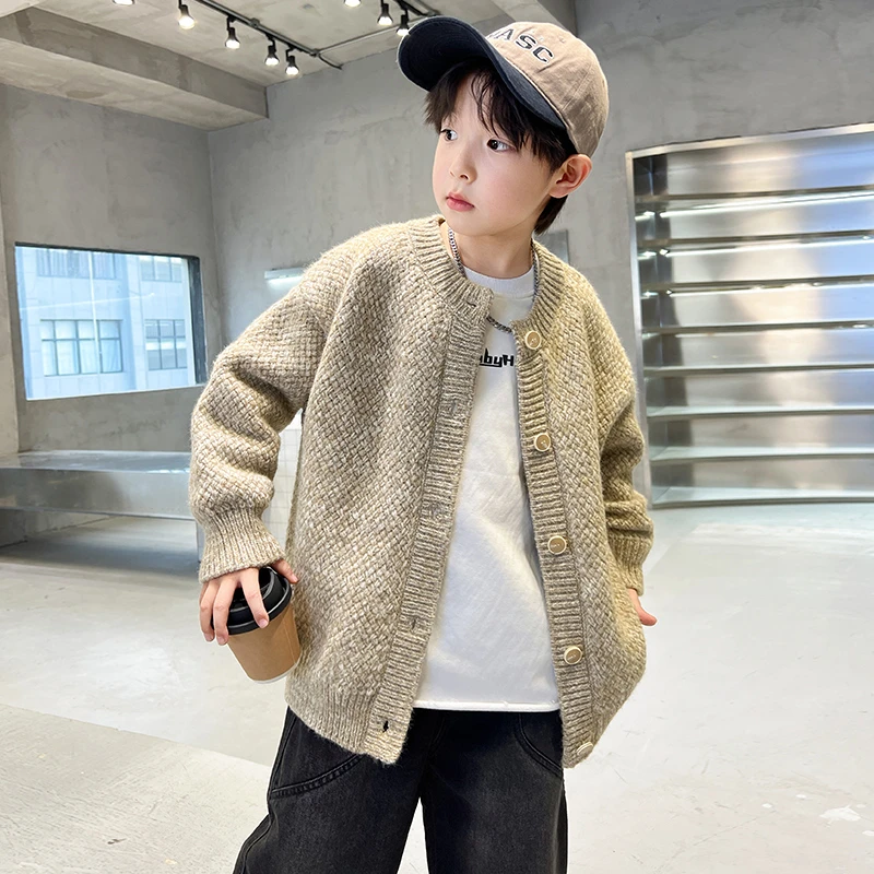 男童秋装开衫毛衣2025新款儿童春秋冬款外套中大童秋季男孩针织衫
