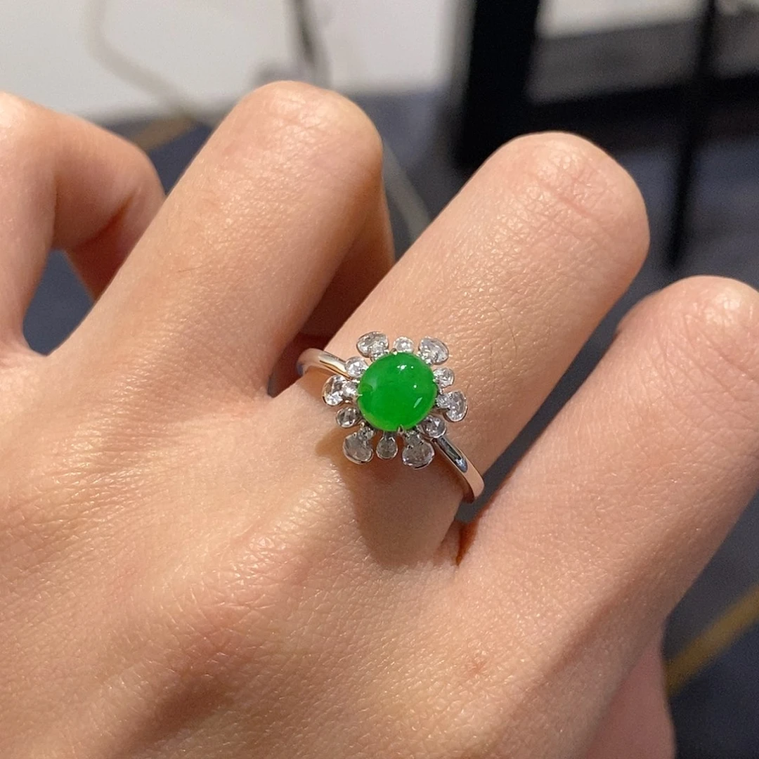 翡翠戒指18K金镶嵌天然缅甸A货翡翠