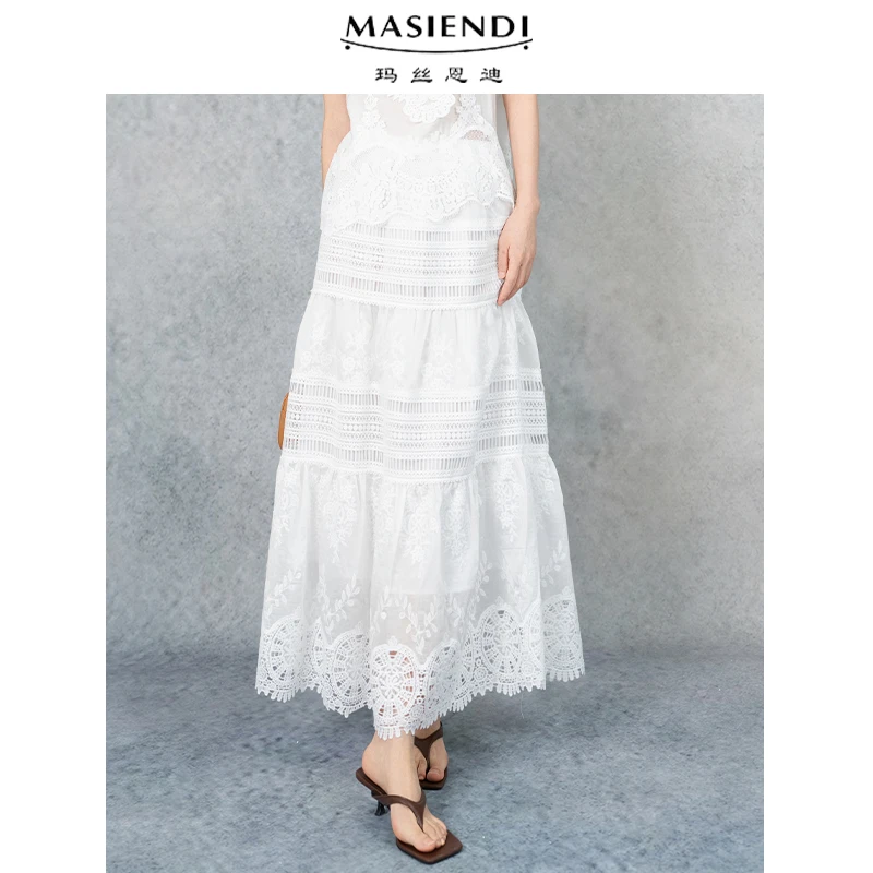 玛丝恩迪MASIENDI/夏季新款重工绣花蕾丝镂空A字裙23290半身裙