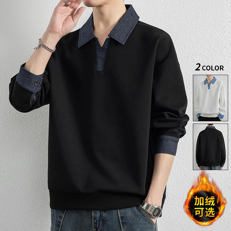 玛斯柏美式翻领卫衣男士春秋冬季加绒宽松Polo衫休闲男装长袖t恤