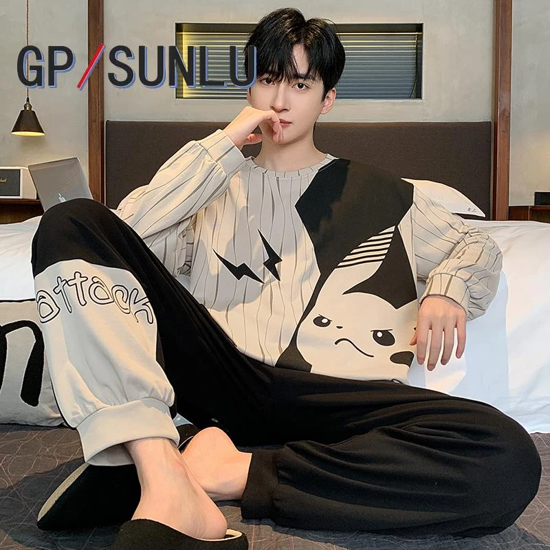 日本小众GP男士睡衣秋冬季棉质长袖学生春秋薄款卡通皮卡丘青少年