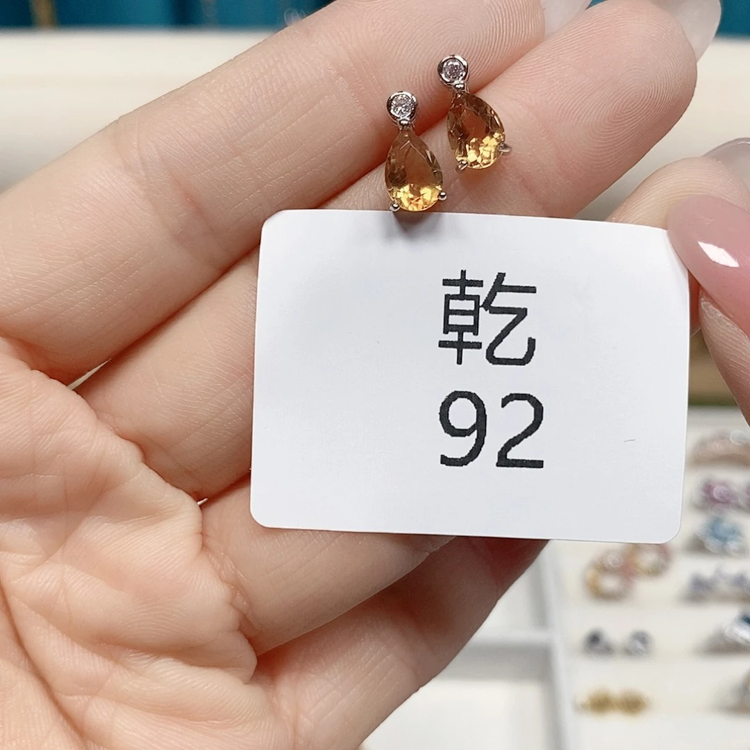 水晶耳饰银S925镶嵌乾92