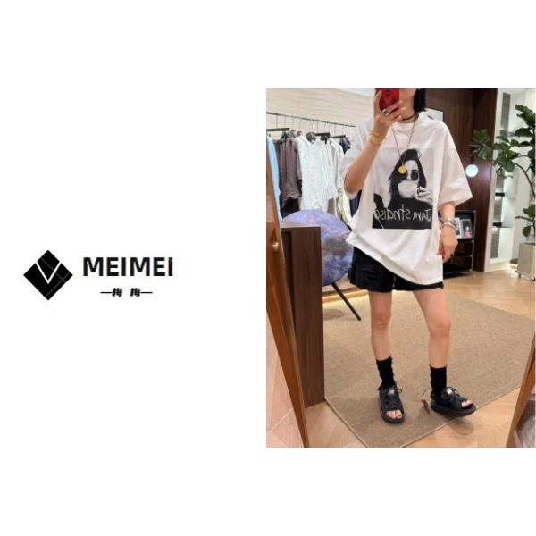 XMM.【欧美风短袖T恤】时尚百搭潮流显瘦白色休闲宽松圆领-GZ889911