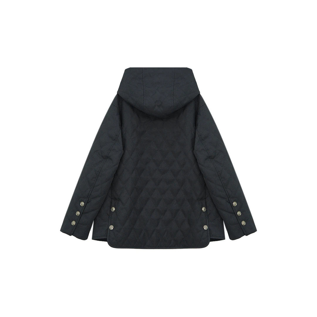 【钱老板推荐】经典显瘦菱形格纹休闲连帽夹克鹅绒服4C0595102