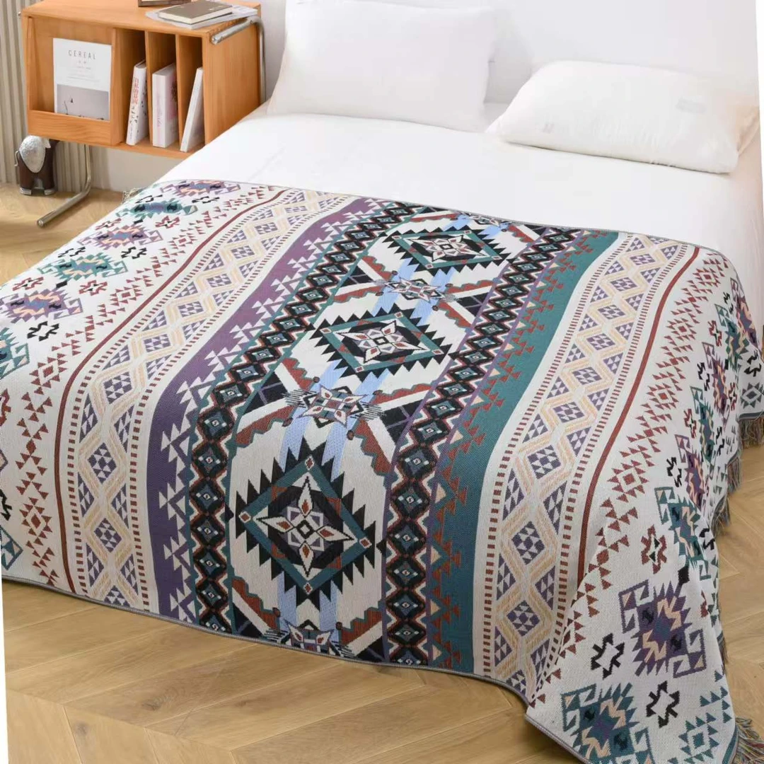 【沙发巾】多彩棉麻沙发巾流苏款160*210cm 东方美学