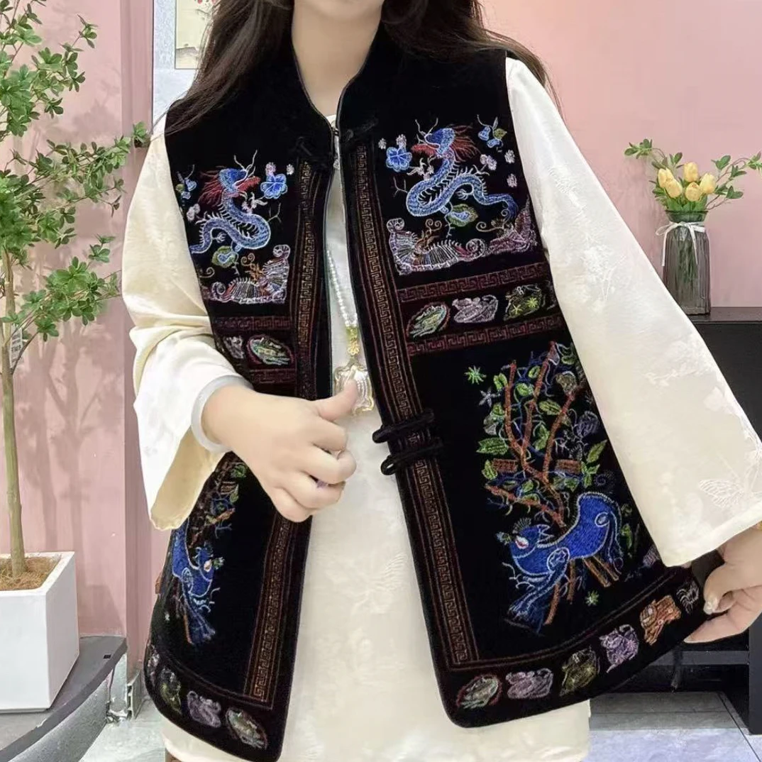 复古网红传统中国风民族风百搭女装马夹扣式时尚刺绣