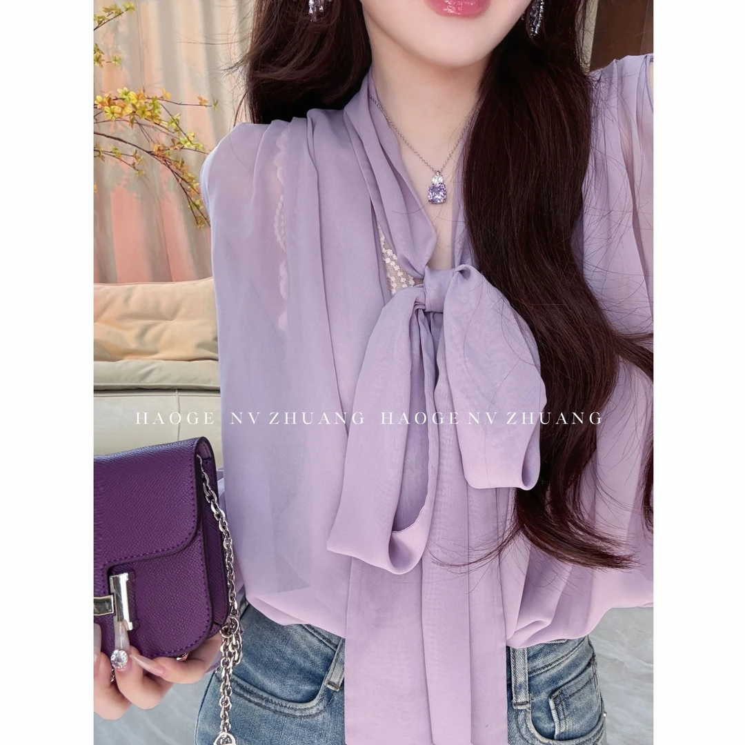 浩哥严选●春宵梦C5XFS0898A衬衫预显瘦小众设计感时尚系带衬衣