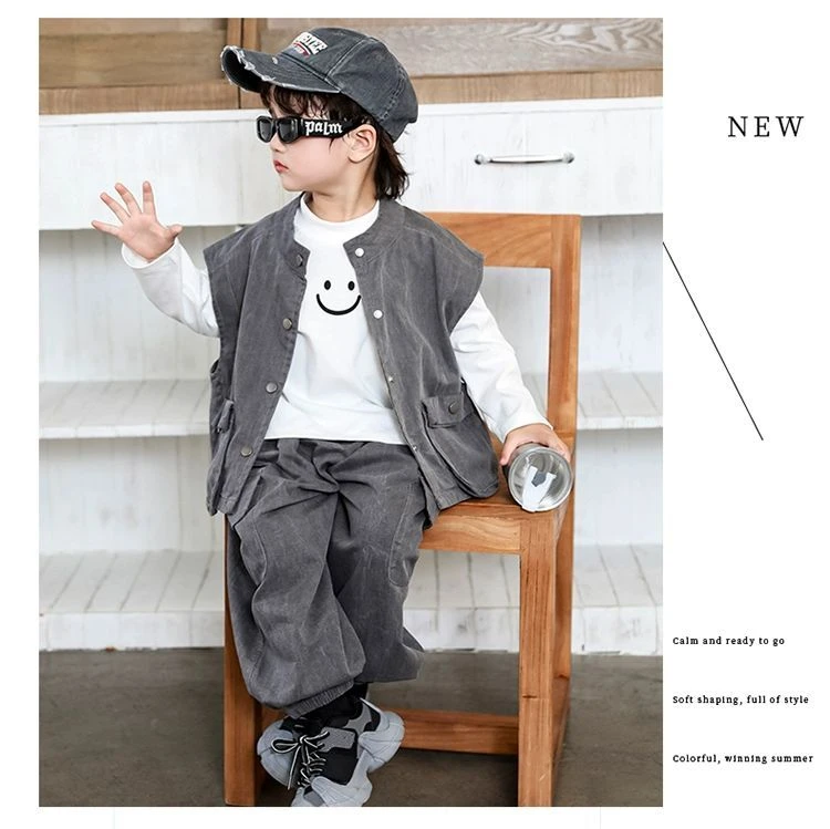 男童秋套装牛仔2025新款韩范痞帅小男孩衣服儿童春秋马甲三件套潮