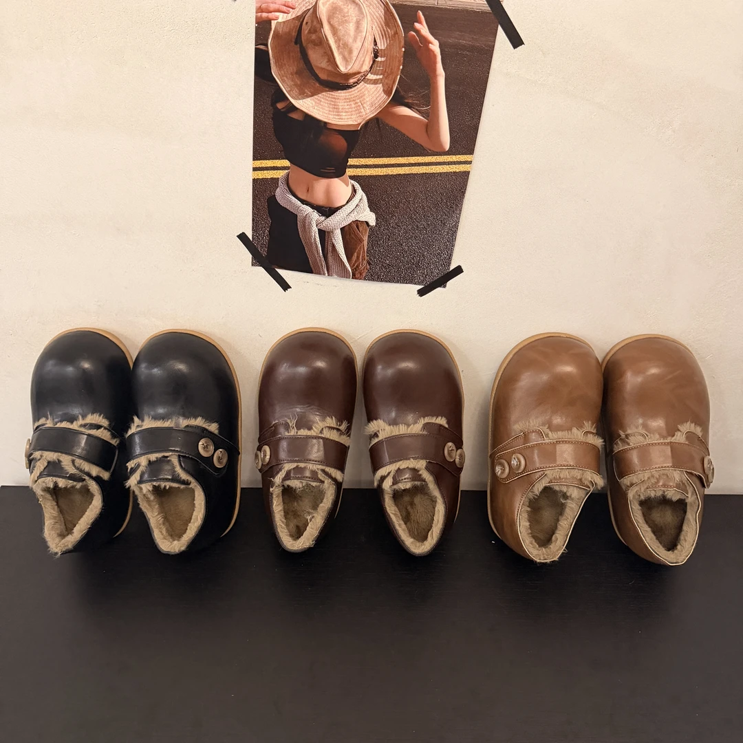 丑萌鞋轻职风纯色毛毛韩版棉鞋2025秋冬季新款加绒加厚保暖勃肯鞋