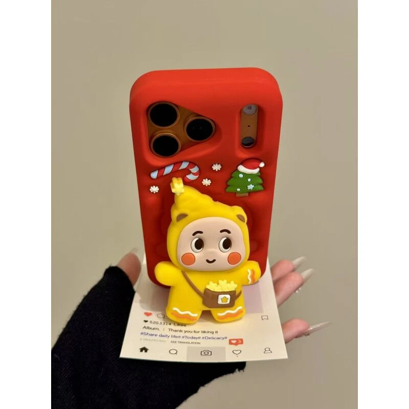 可爱红底圣诞树星星小男孩适用ihone17promax苹果16pro手机壳硅胶