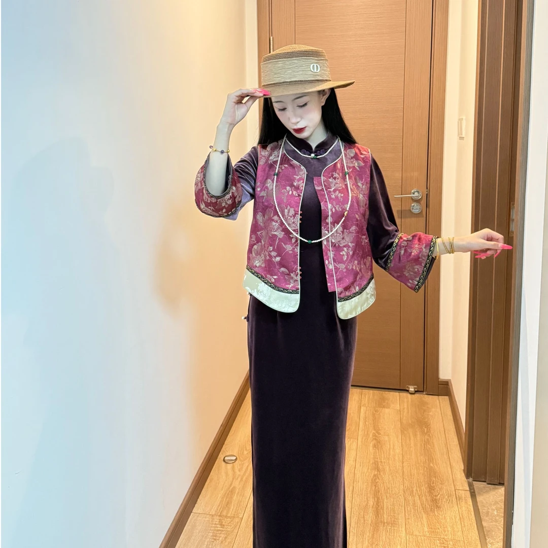 LHMknk1画报夫人原创自制中式缎面拼接马甲外套