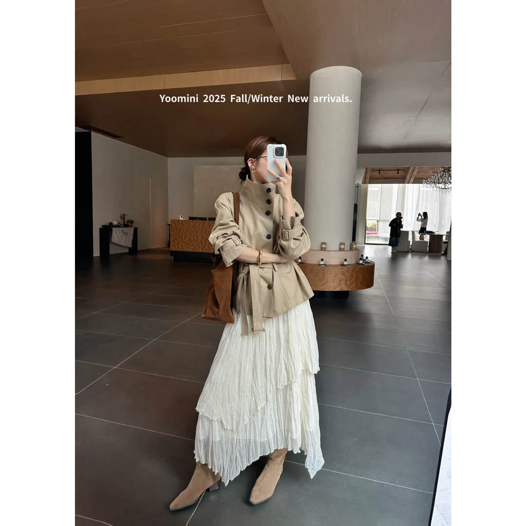 YOOMINI-廓形极简轻奢小众外套2025秋上新风衣(配腰带)Y10896-DLY