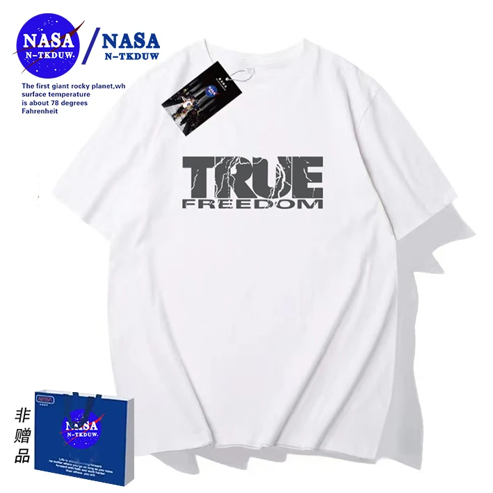 NASA联名款潮牌印花T恤短袖男女同款时尚百搭休闲圆领短袖TRUE