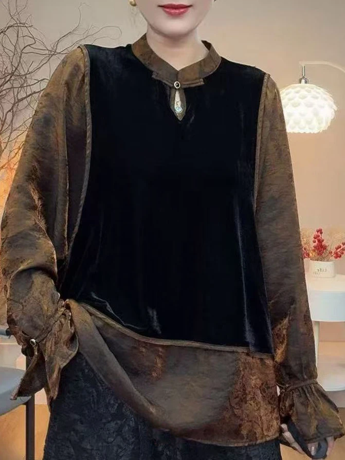 内搭打底衫衣长时装小衫大气上档次长袖精美新中式上衣丝绒女装
