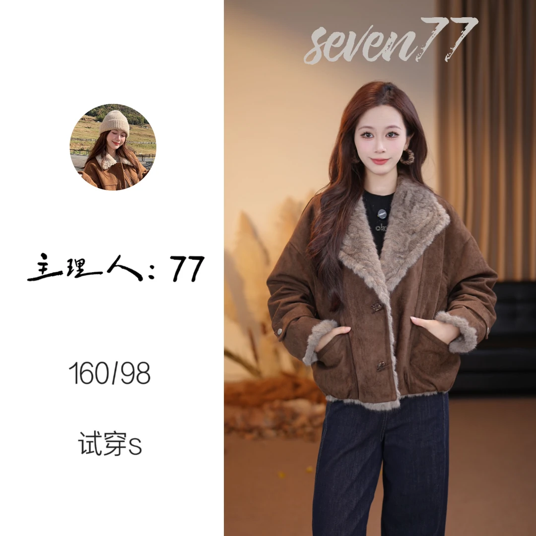 【77】【90白鸭绒】2025秋冬新款时尚显瘦羽绒羊卷毛外套BN25878