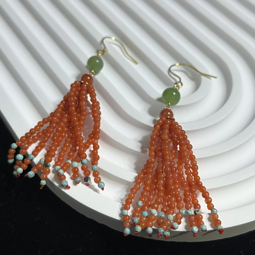 925银珐琅银制品 【千玺】保真正品 中国红流苏款 耳坠