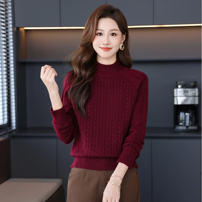 小个子秋冬款羊毛衫女加厚宽松妈妈毛衣内搭半高领打底衫大码女装