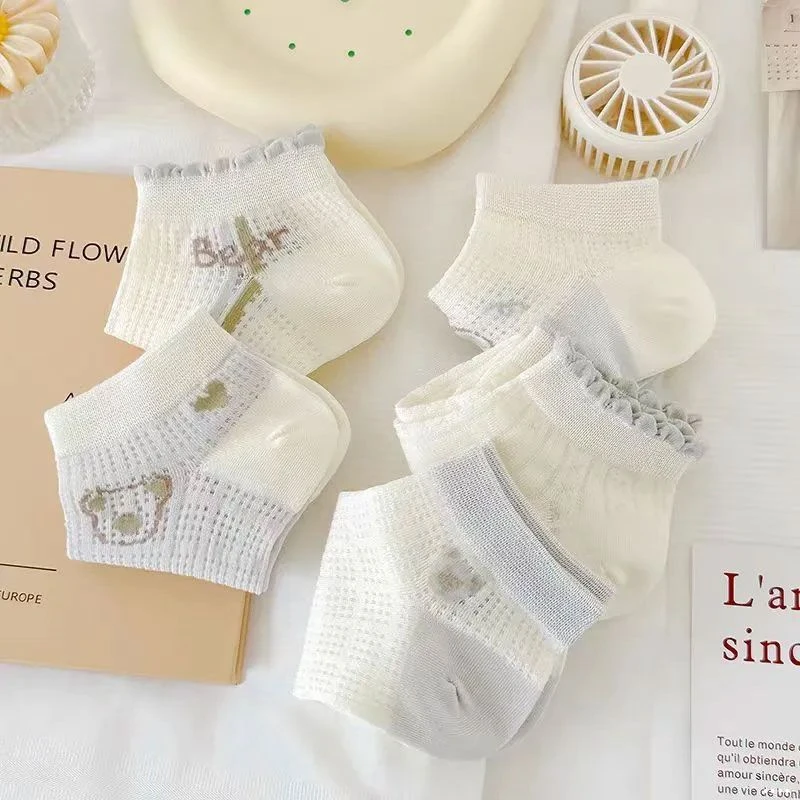 【新店福利】【5双装】袜子女夏季可爱卡通浅口镂空网眼女士袜子低帮