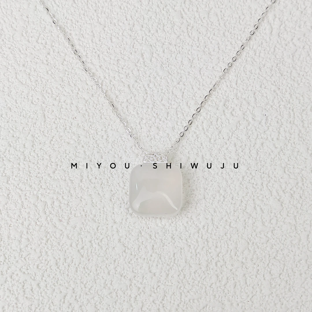 坠链均925银 无事牌项链气质白色百搭简约银色精致