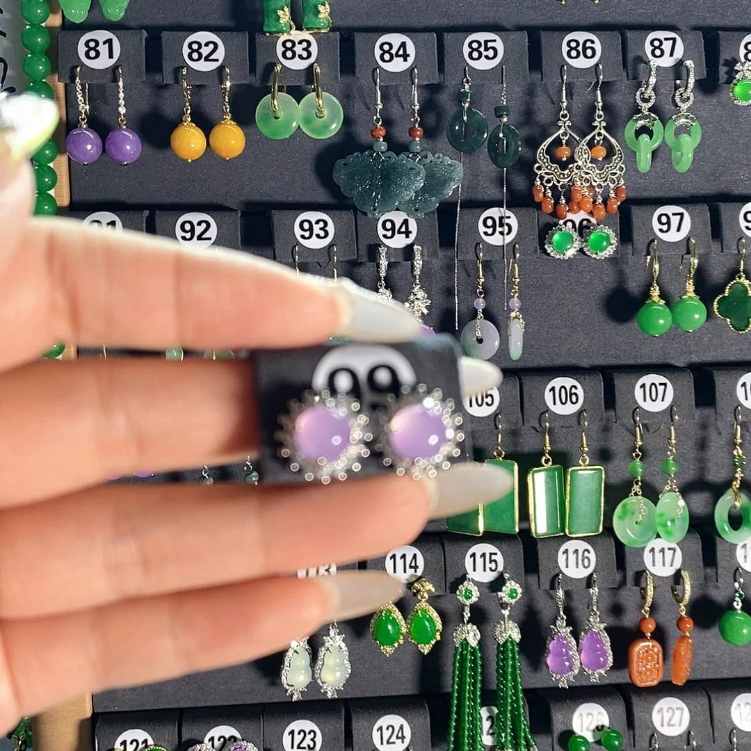 翡翠耳饰银S925镶嵌，