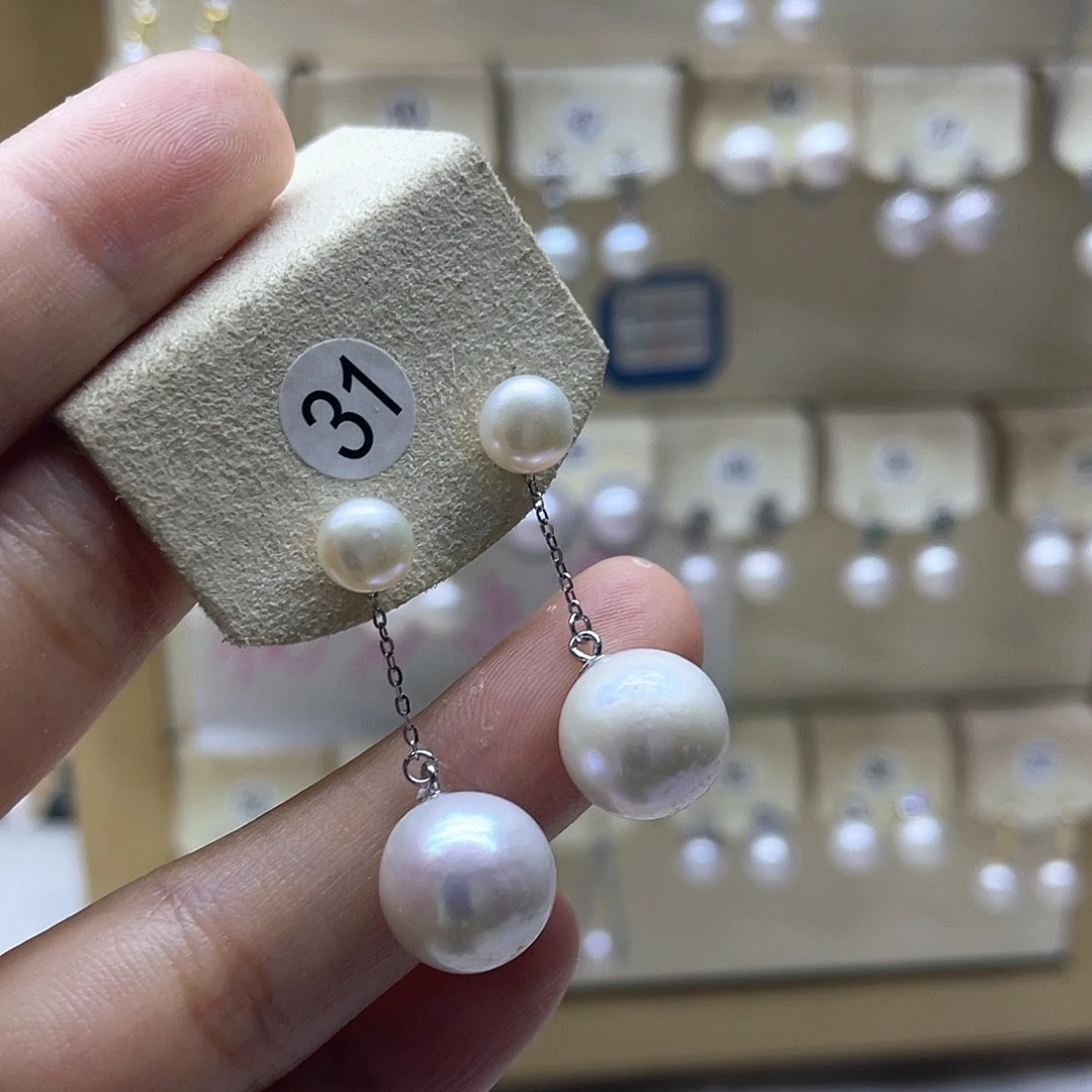 银S925镶嵌淡水珍珠耳饰
