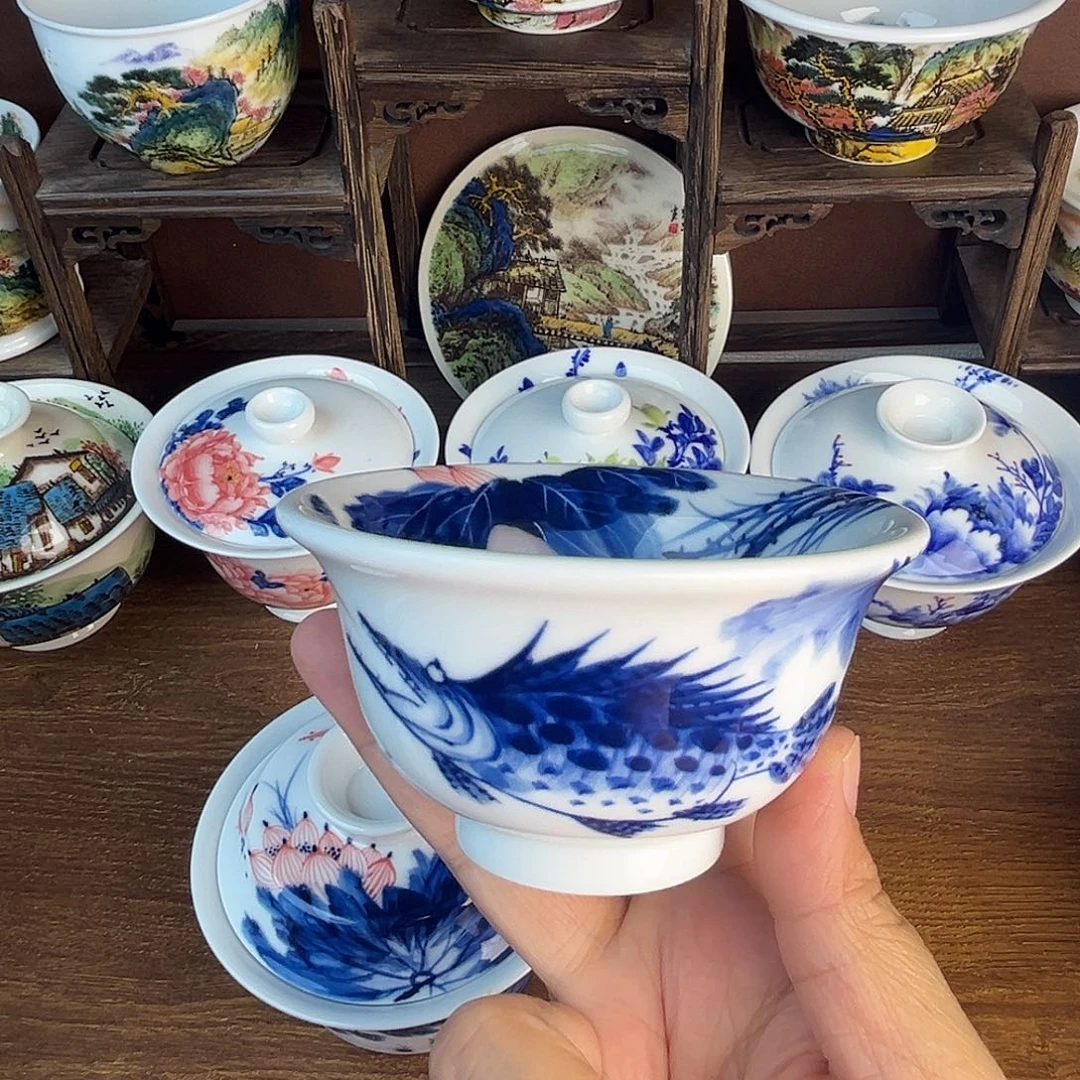 忠意堂釉下彩荷花鳜鱼