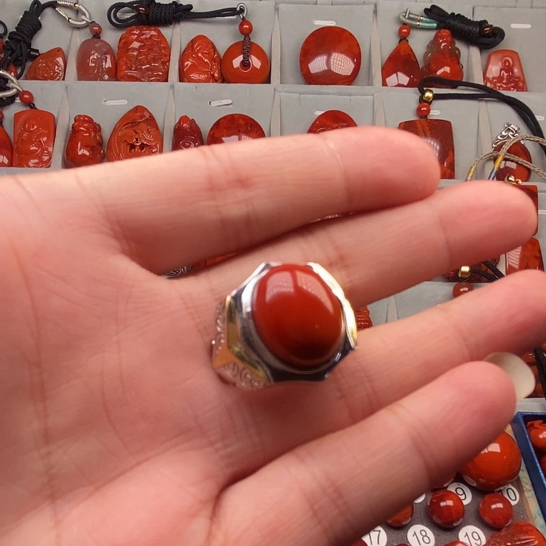 南红玛瑙银S925镶嵌戒指