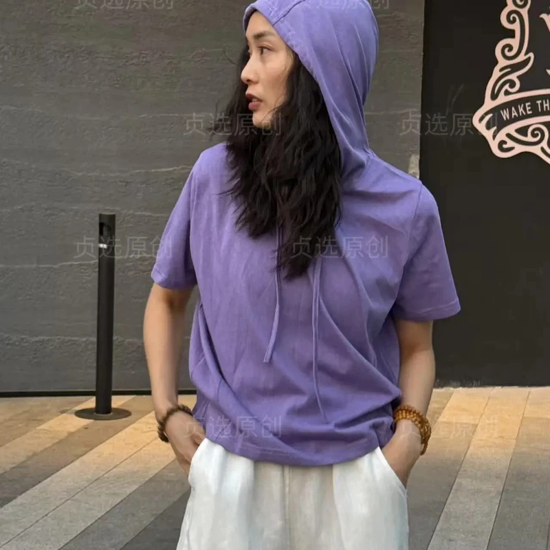 6128-连帽短袖T恤宽松休闲夏季洋气上衣百搭打底衫