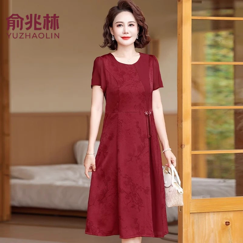 俞兆林喜婆婆婚宴装平时可穿2025新款中老年妈妈夏装雪纺连衣裙