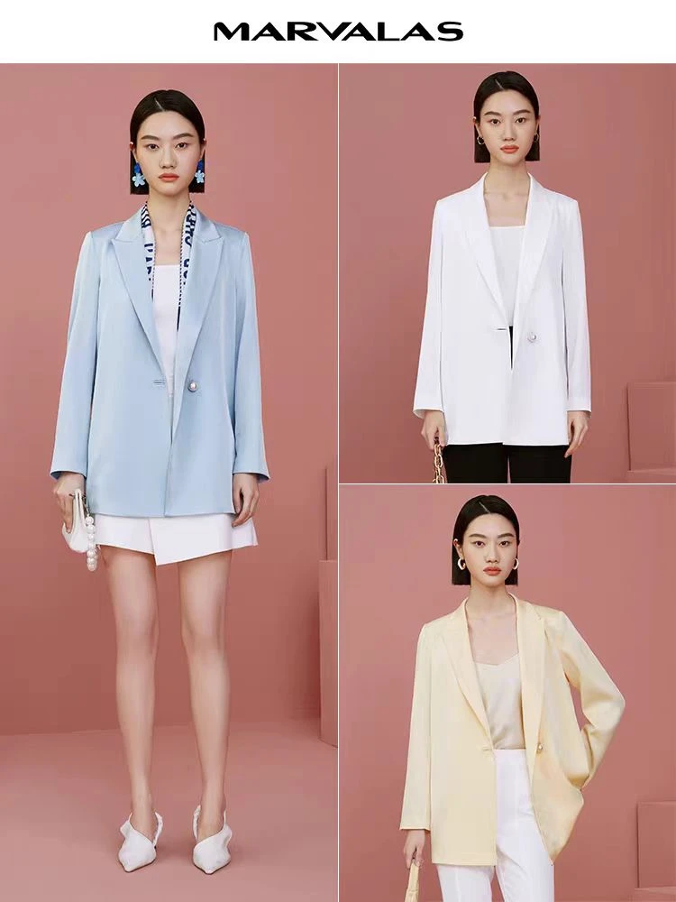 【曼德诗】简约薄款通勤西装夏季纯色气质高级感时尚西服M423300452