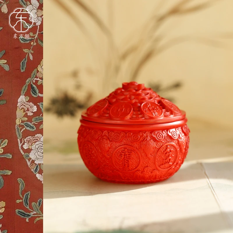 含辰砂工艺品东方俪DOFUNLY【聚宝盆】摆件含底座锦盒ZSGJ云窗