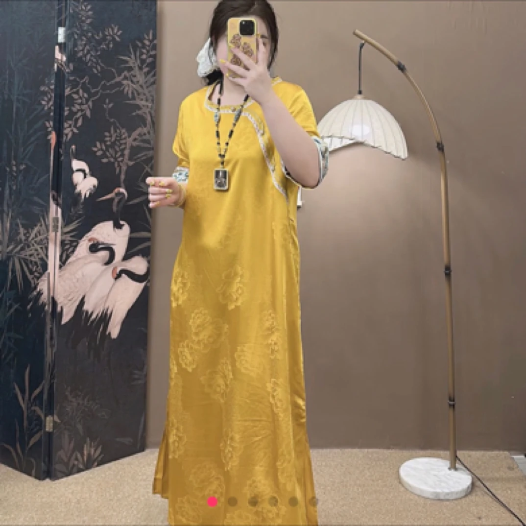 9913新中式醋酸提花刺绣旗袍裙