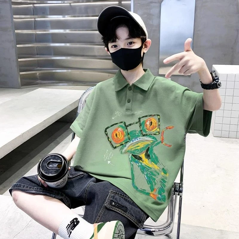 男童夏装珠地棉短袖T恤2025新款中大童夏季男孩POLO衫舒适帅气潮