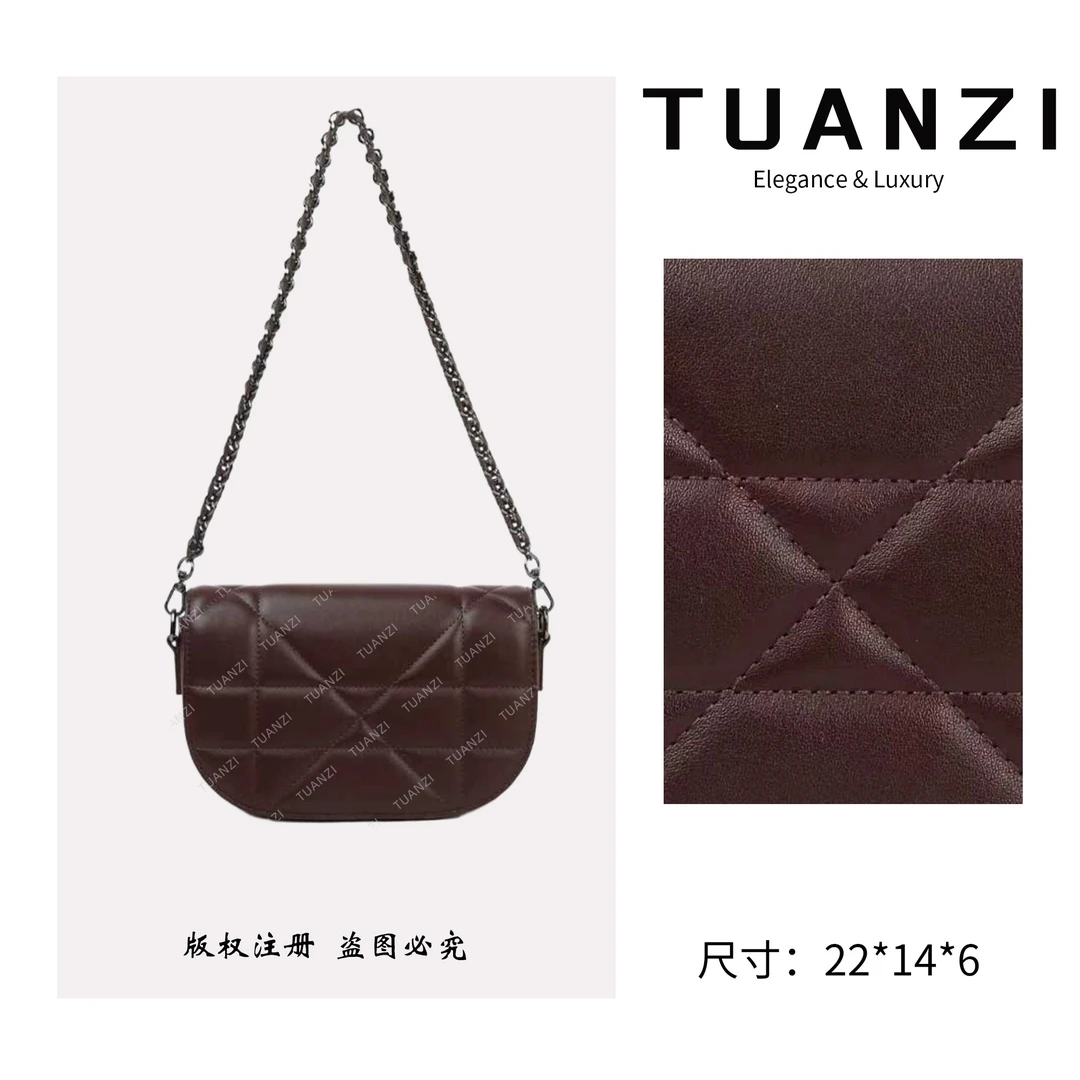 TUANZI『手提马鞍』C＆D秋冬新款22cm手提腋下包 SKL-7777-咖啡色
