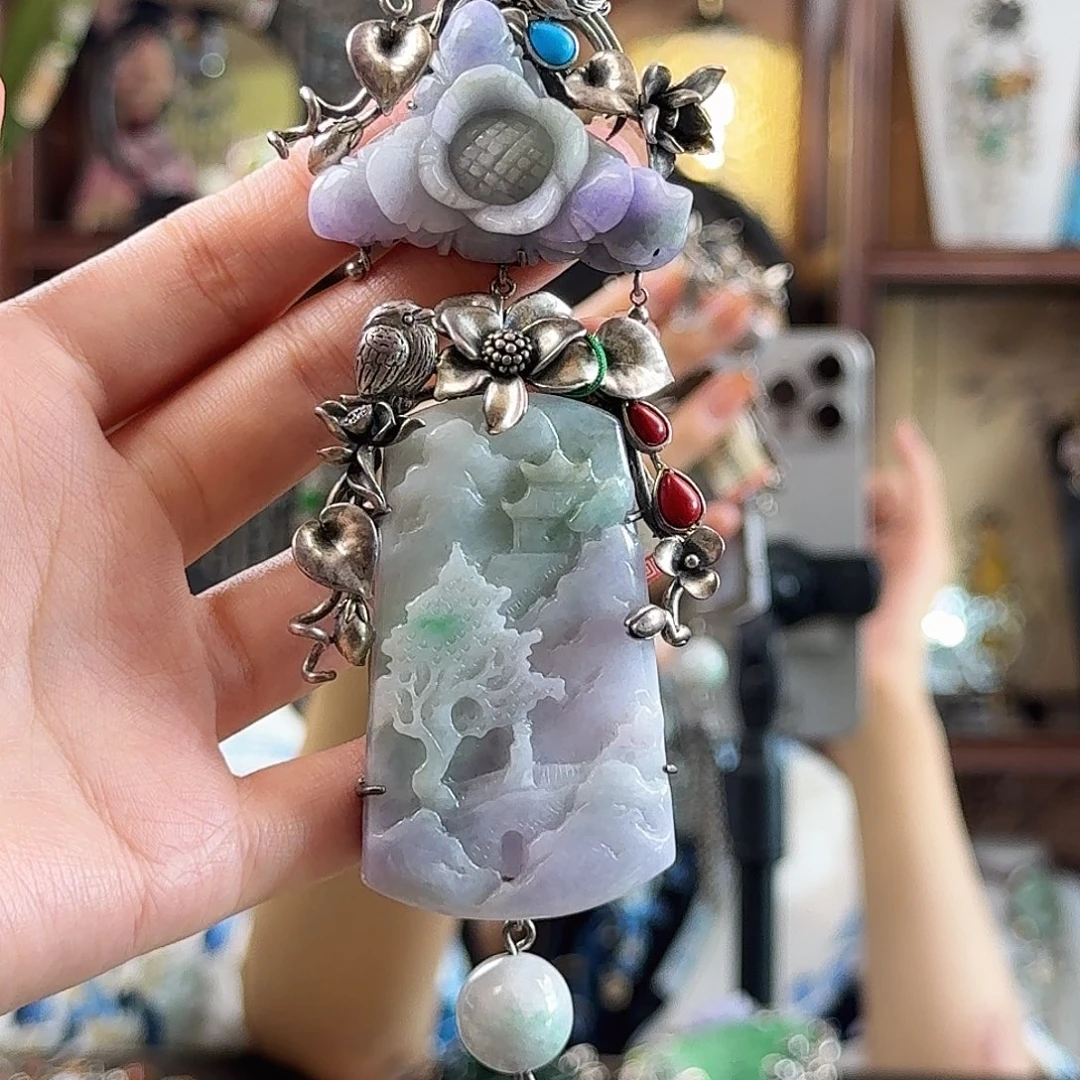 翡翠银S925镶嵌颈饰