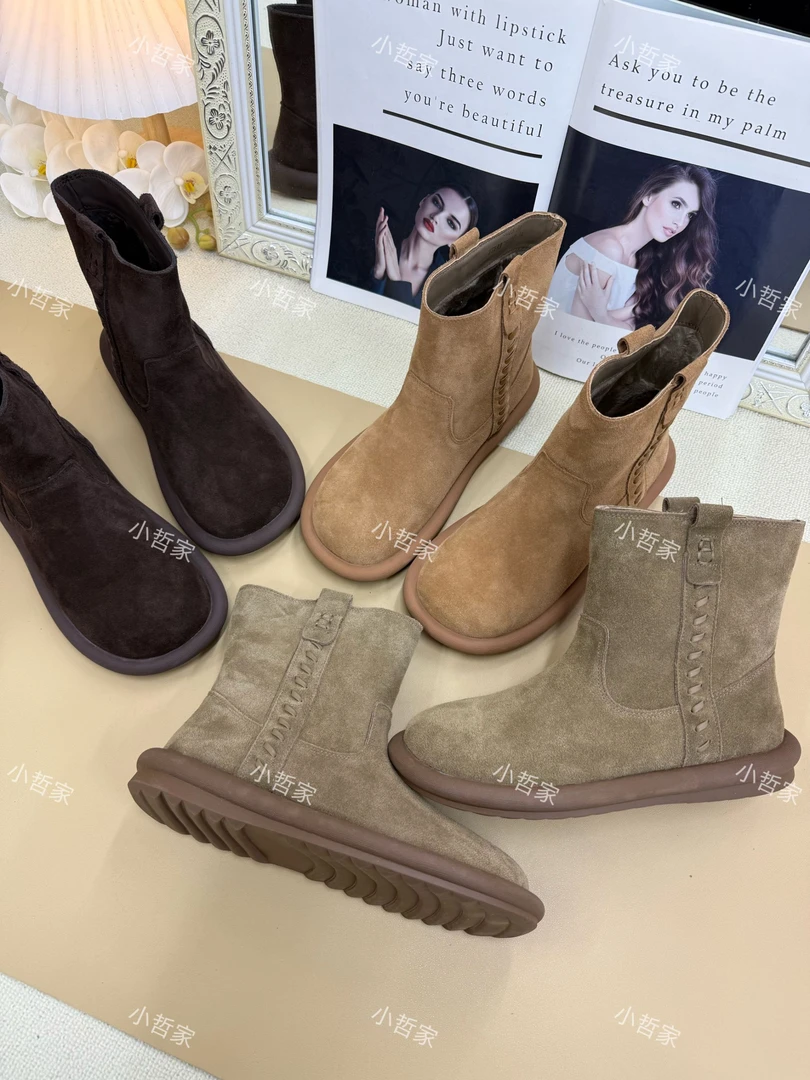 【韩版加绒中靴】百搭圆头女靴套筒加绒冬季舒适时尚瘦瘦靴78823