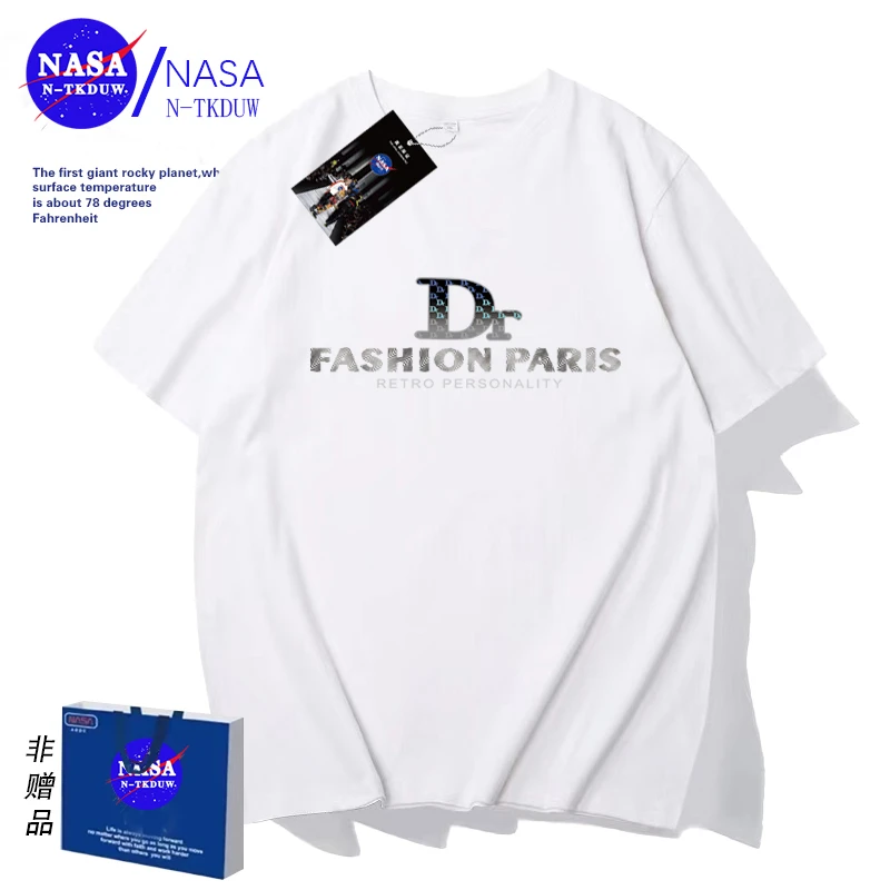 NASA联名款潮牌印花T恤短袖男女同款时尚百搭休闲圆领短袖DR