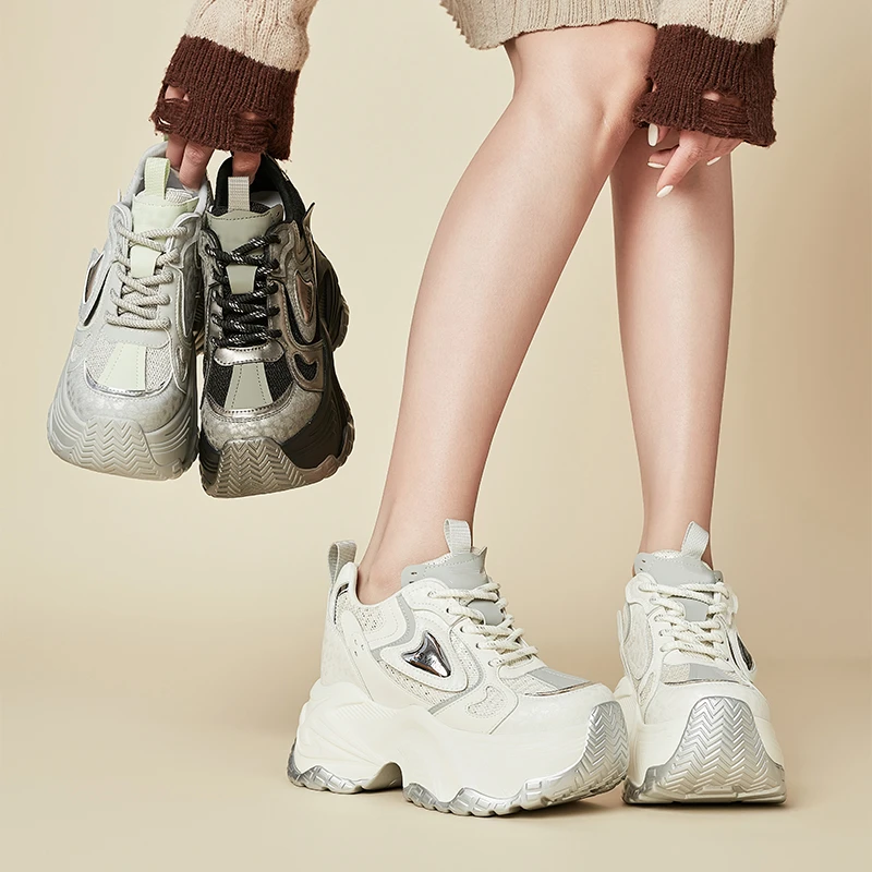 增高10CM 2025春季新款时尚休闲老爹鞋厚底内增高透气女鞋 3448