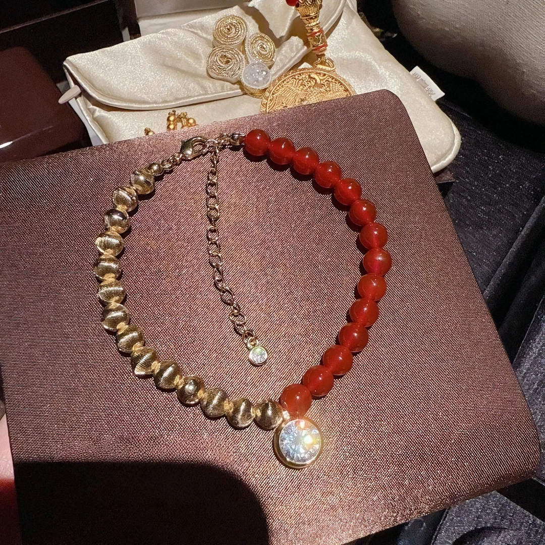 合金仿珍珠手链 07032气质轻奢镀金拉丝猫眼百搭球球手链