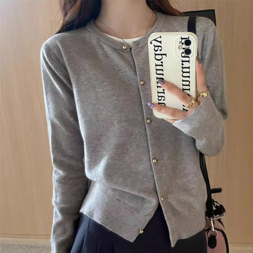 千与服饰#色针织开衫女秋季外搭高级感毛衣外套早秋薄款长袖上衣