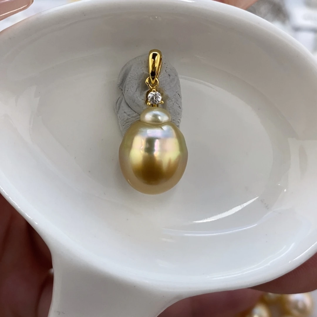 未镶嵌裸珠海水珍珠浓金炫绿单珠12.7