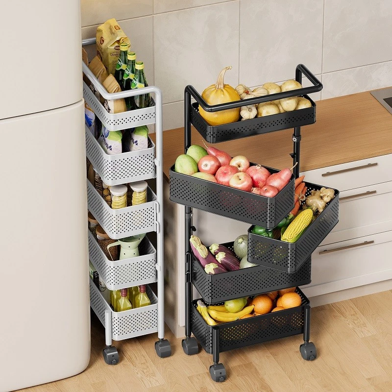 厨房蔬菜置物架夹缝旋转落地多层极窄缝隙收纳架子果蔬零食小推车