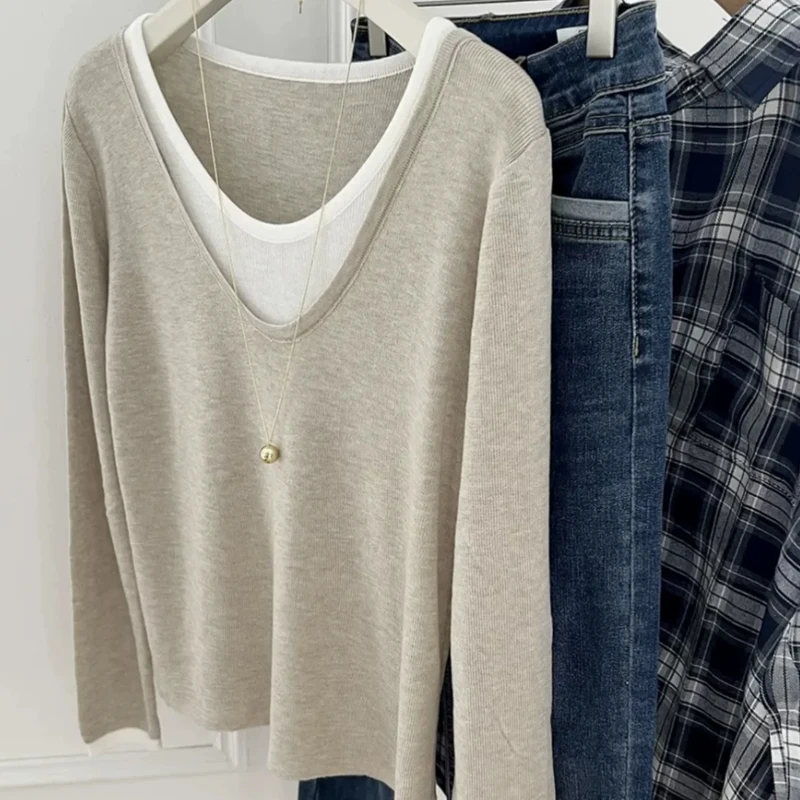 假两件针织衫女2025新款秋冬内搭打底毛衣设计感小众长袖上衣秋季